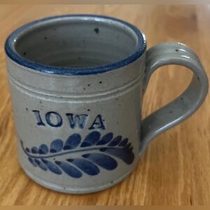 Iowa Stoneware Mug with Blue Leaf Design